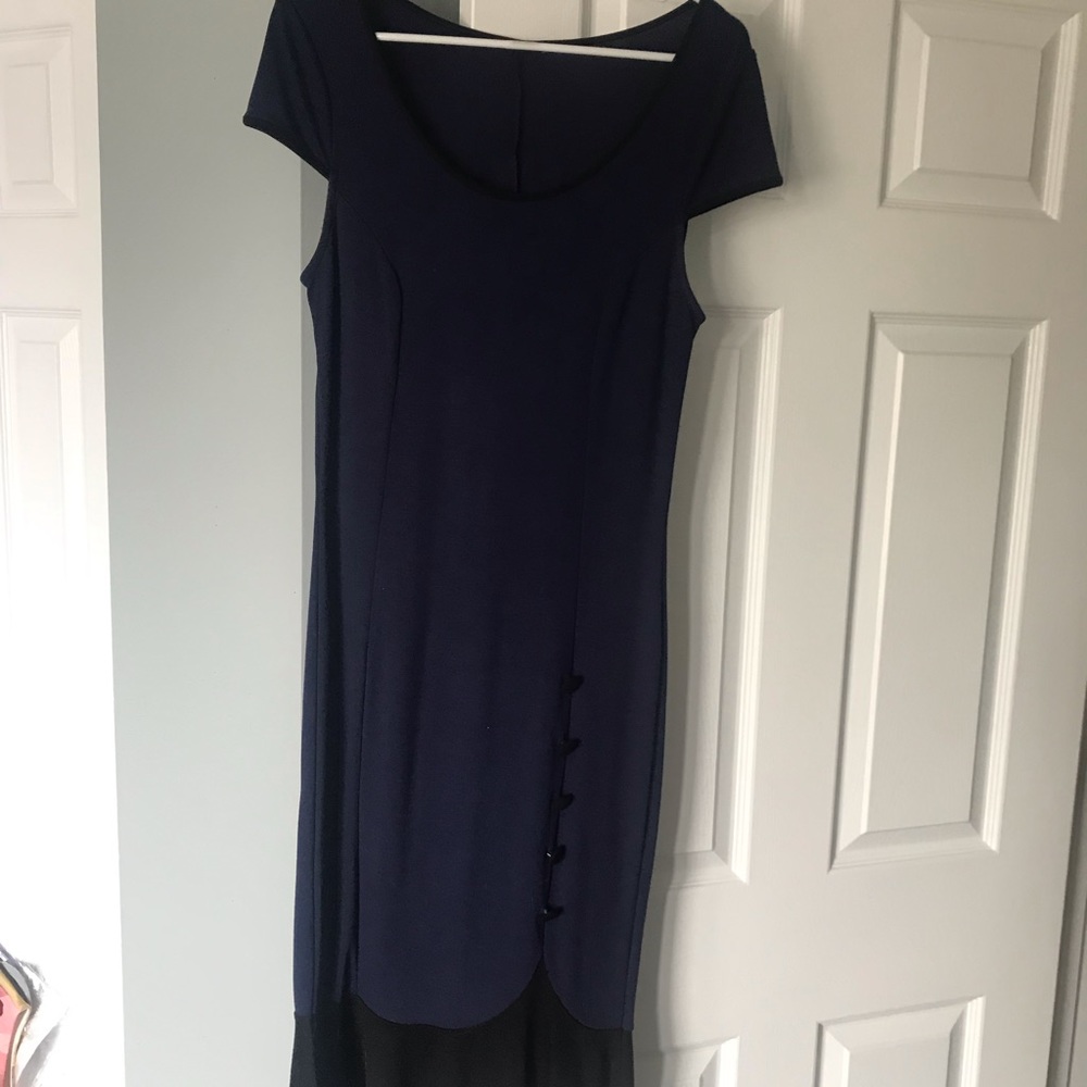 Venus blue dress with black trim